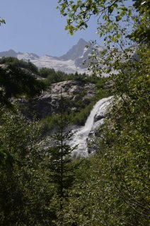 Водопад за деревьями.